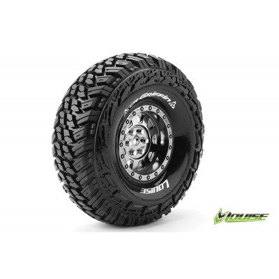 CR-GRIFFIN 1:10 Crawler Tire Set Mounted Super Soft Black Chrome 1.9" Rims Hex 12mm 1 Pair