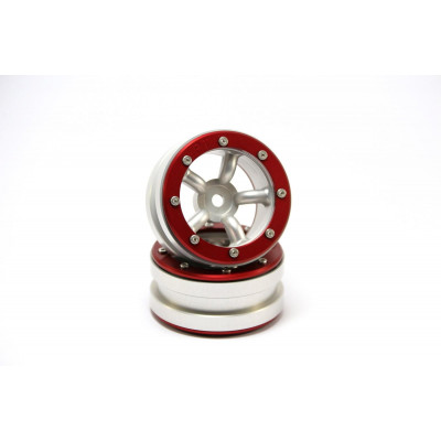 Beadlock Wheels PT-Safari Silver/Red 1.9 (2 pcs)