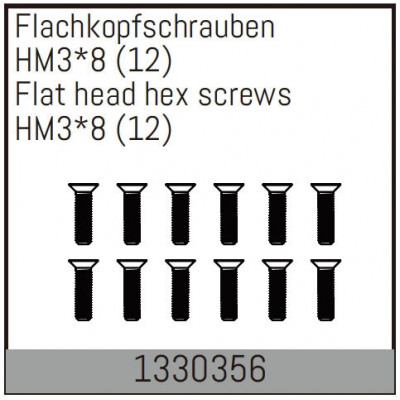 HM3*8mm Flat Hex Screw  12pcs - 1330356