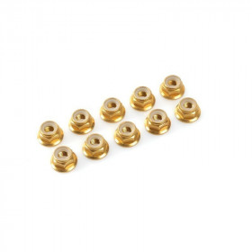 Flanged nylstop nut M3 "Gold", Aluminium (10pcs) Flanged nylstop nut M3 "Gold", Aluminium (10pcs)