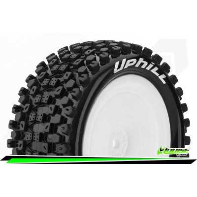 E-UPHILL 1:10 BUGGY TIRE SET MOUNTED SOFT WHITE WHEELS 12MM