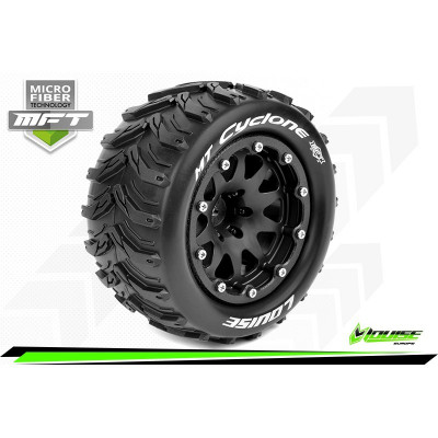 MFT MT-CYCLONE 1:10 Monster Truck Tire Set Mounted Sport Black 2.8 Bead-Lock Wheels 1/2-Offset Hex 12mm