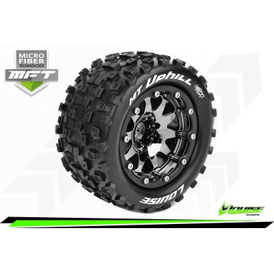 MFT MT-UPHILL 1:10 Monster Truck Tire Set Mounted Sport Black Chrome 2.8 Bead-Lock Wheels 1/2-Offset Hex 12mm