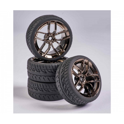 Conjunto Pneus Asfalto 1/10 - Jante Cromada (4)