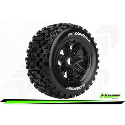 SC-UPHILL - 1-5 Short Course Truck Tire Set - Mounted - Sport - Black Bead-Lock Wheels - Hex 24mm - Rear