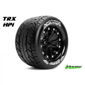 MT-ROCKET 1:10 Monster Truck Tire Set Mounted Soft Black 2.8" Rims 1/2"Offset MT-ROCKET 1:10 Monster Truck Tire Set Mounted Soft Black 2.8" Rims 1/2"Offset