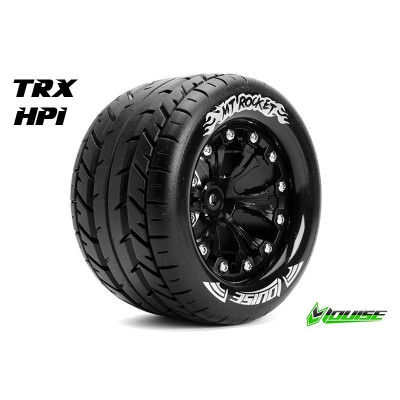MT-ROCKET 1:10 Monster Truck Tire Set Mounted Soft Black 2.8" Rims 1/2"Offset