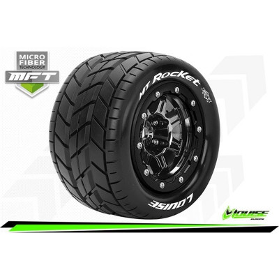 MFT - MT-ROCKET - Maxx Tire Set - Mounted - Sport - Black Chrome 3.8 Bead-Lock Wheels - 1/2-Offset - Hex 17mm