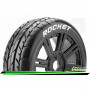 B-ROCKET - 1-8 Buggy Tire Set - Mounted - Soft - Black Spoke Wheels - Hex 17mm