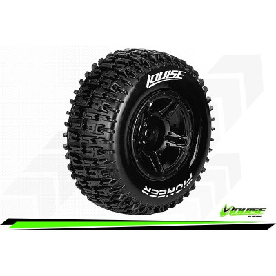 SC-PIONEER - 1-10 Short Course Tire Set - Mounted - Soft - Black Wheels - Hex 12mm