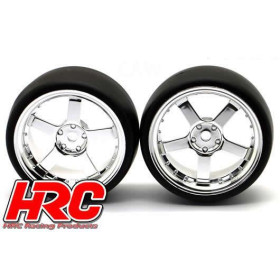 Tires 1/10 Drift Mounted 5-Spoke Chrome Wheels 3mm Offset Tires 1/10 Drift Mounted 5-Spoke Chrome Wheels 3mm Offset