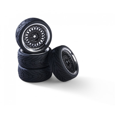Conjunto Pneus Asfalto 1/10 - Jante Preta (4)