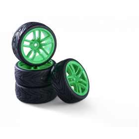 Conjunto Pneus Asfalto 1/10 - Jante Verde (4) Conjunto Pneus Asfalto 1/10 - Jante Verde (4)