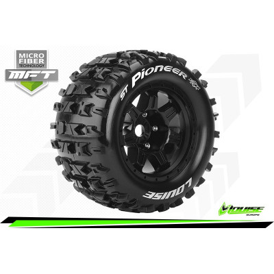 MFT ST-PIONEER 1:8 Stadium Truck Tire Set Mounted Sport Black 3.8 Bead Style Wheels 0-Offset Hex 17mm
