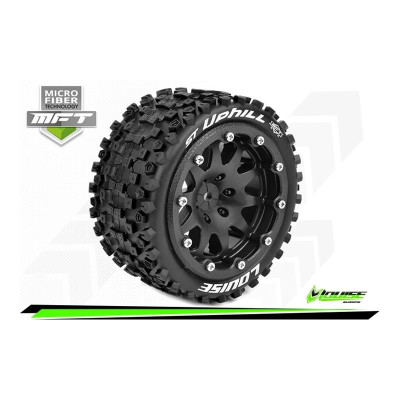 MFT - ST-UPHILL - 1-10 Monster Truck Tire Set - Mounted - Sport - Black 2.8 Bead-Lock Wheels - 1/2-Offset - Hex 14mm