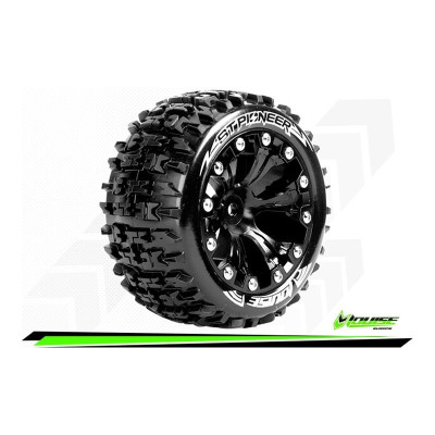 ST-PIONEER - 1-10 Stadium Truck Tire Set - Mounted - Soft - Black 2.8 Wheels - Hex 14mm