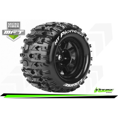 MFT MT-PIONEER 1:8 Monster Truck Tire Set Mounted Sport Black 3.8 Bead Style Wheels 0-Offset Hex 17mm