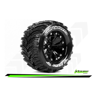 MT-CYCLONE - 1-10 Monster Truck Tire Set - Mounted - Soft - Black 2.8 Wheels - Hex 14mm