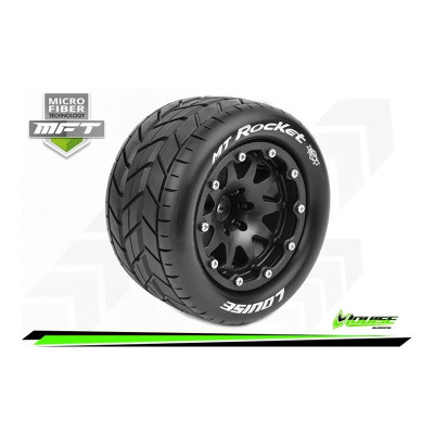 MFT - MT-ROCKET - 1-10 Monster Truck Tire Set - Mounted - Sport - Black 2.8 Bead-Lock Wheels - 1/2-Offset - Hex 12mm
