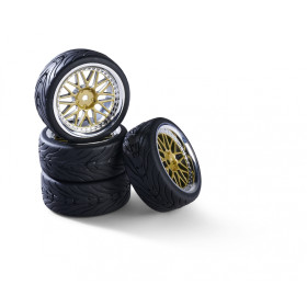 Conjunto Pneus Asfalto 1/10 - Jante Dourada (4) Conjunto Pneus Asfalto 1/10 - Jante Dourada (4)