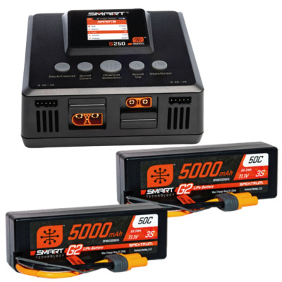 SPEKTRUM Smart Powerstage 6S : (2) G2 5000mAh 3S LiPo IC5 & Carregador S250